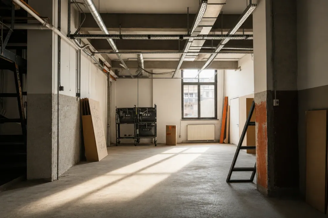 Plateau vidé et nettoyé après curage avant rénovation