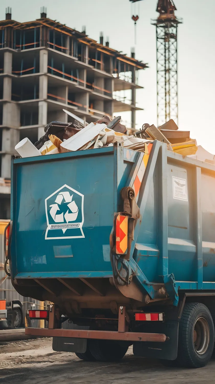 Camion benne de recyclage évacuant les déchets d'un chantier