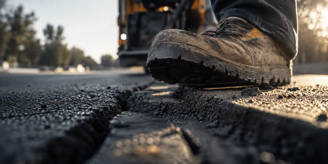 Chaussure de sécurité d'un ouvrier LES3 sur un chantier